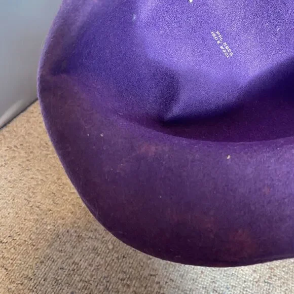 Vintage 70s Women Hat 100% Wool Purple Rose Black Lace Royal Core Gothic Grunge - Picture 4 of 11